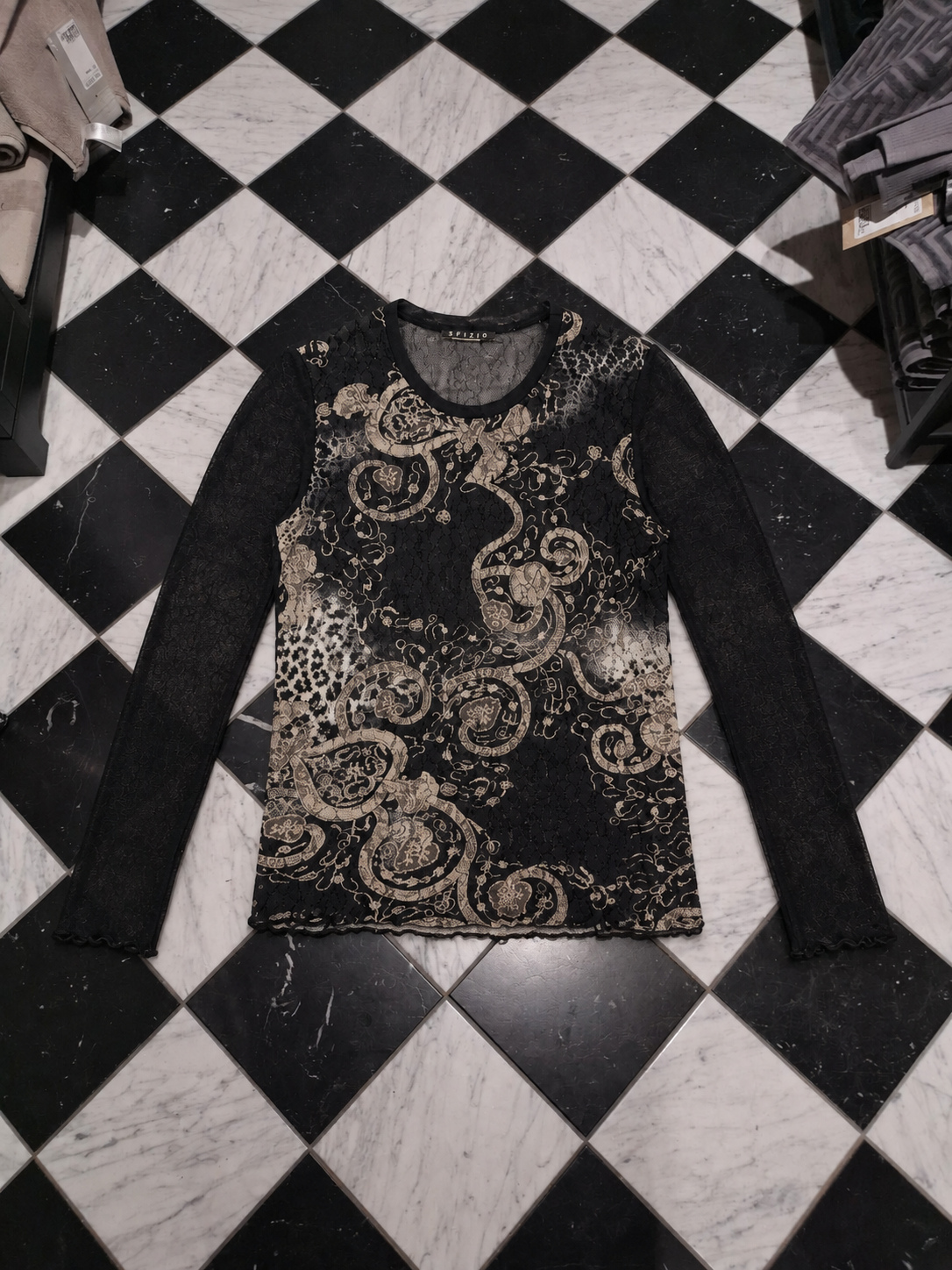 SFIZIO Black Sheer Patterned Top