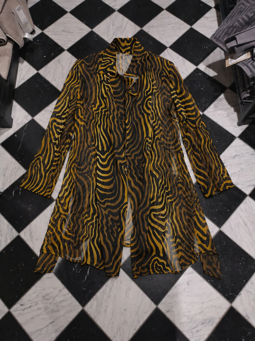 Sheer Silk Patterned Shirt Dress