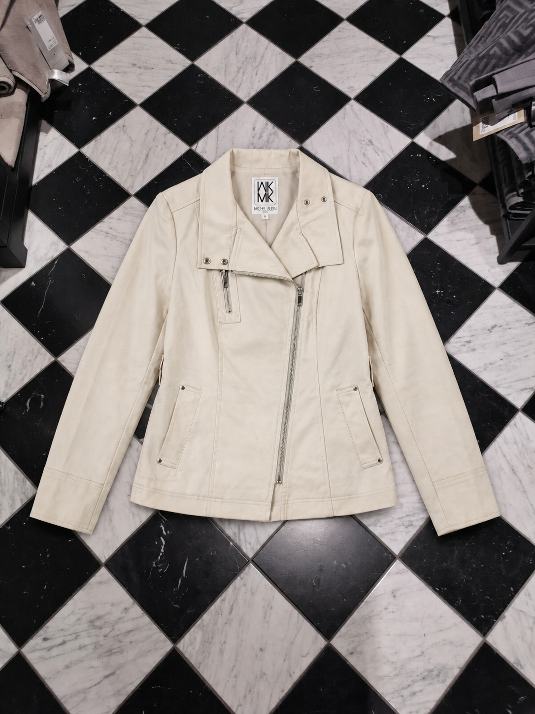 MICHEL KLEIN Beige Moto-Style Jacket