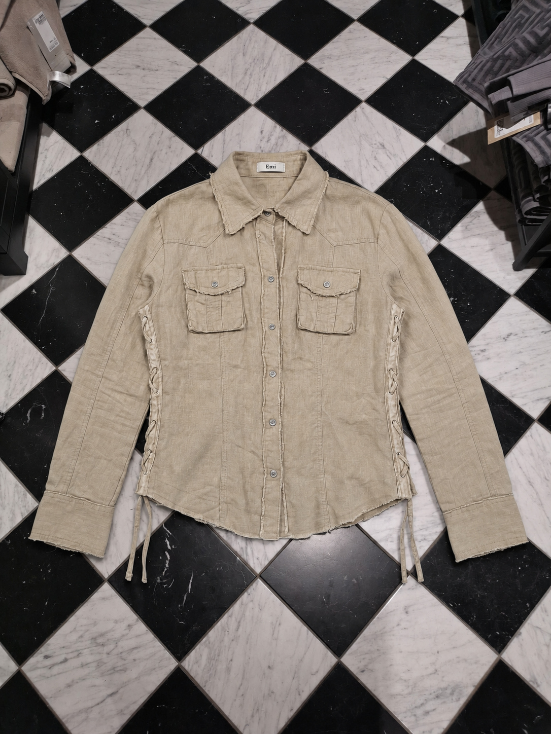 Emil Beige Linen-Blend Raw-Hem Shirt