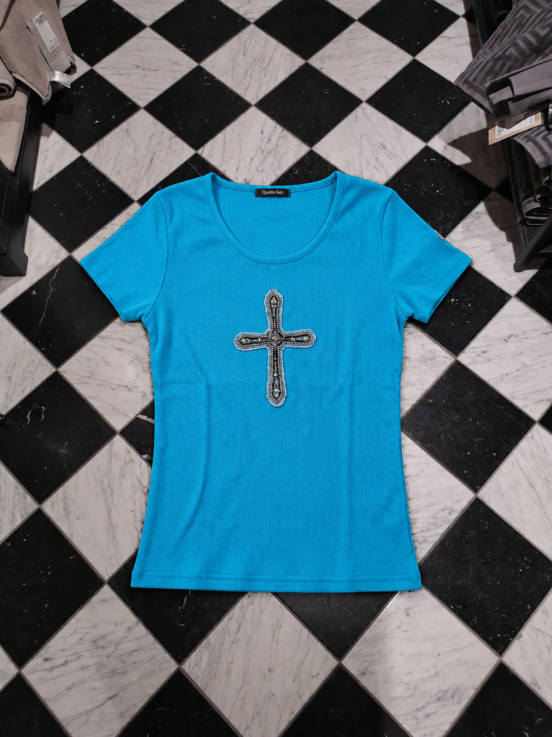 quatre-lien Blue Cross-Motif T-Shirt