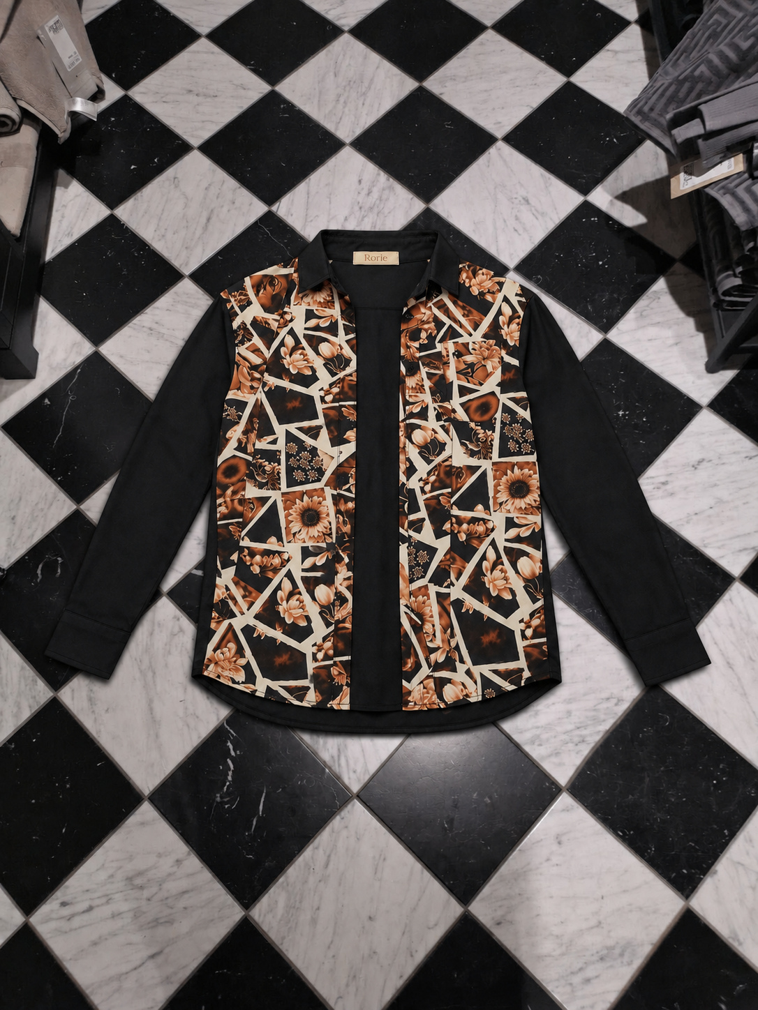 Rorie Black Floral-Panel Shirt